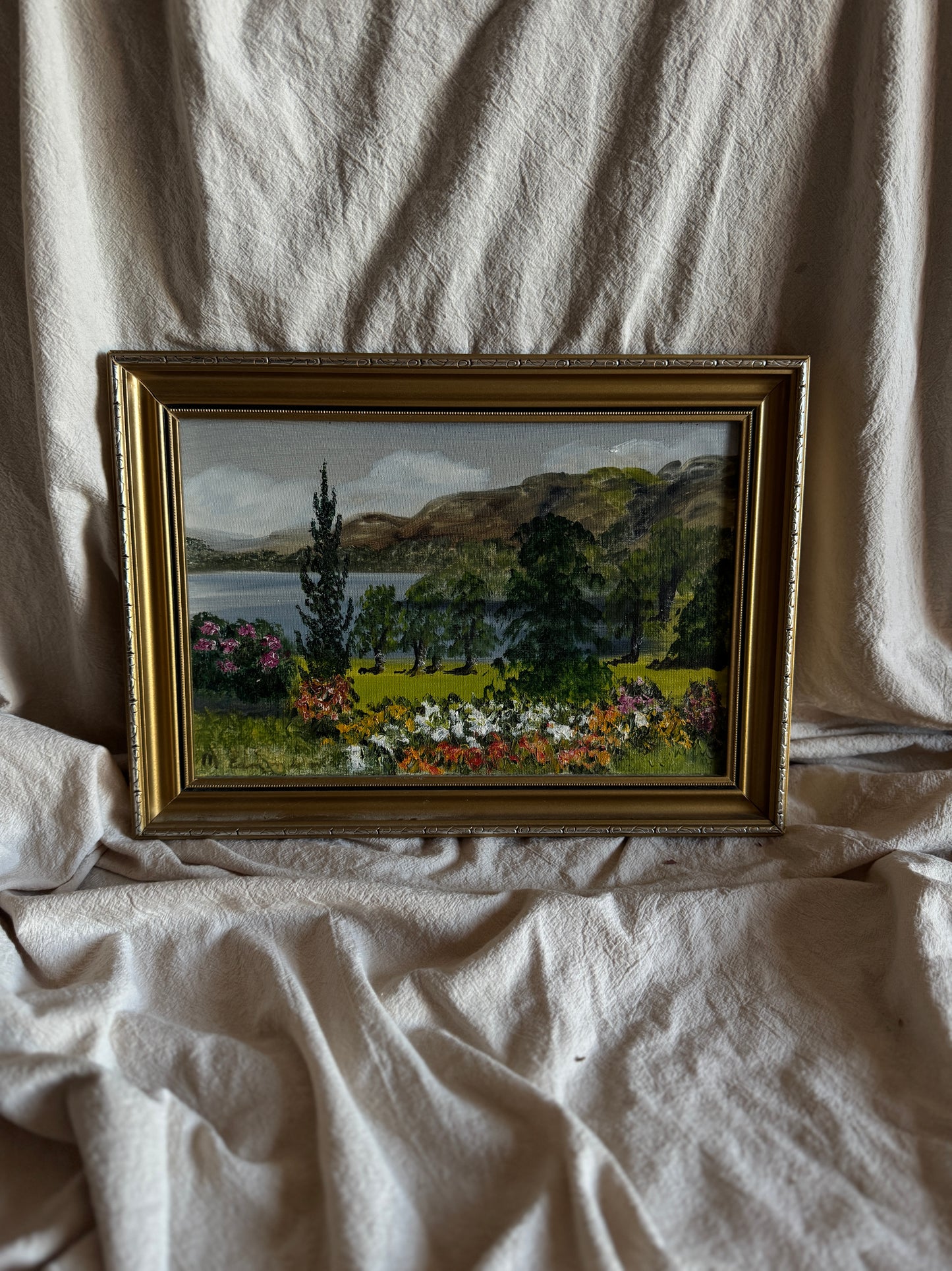 Vintage Oil Painting by Mary Edmondson 1981 - Coniston from Brantwood, Lake District