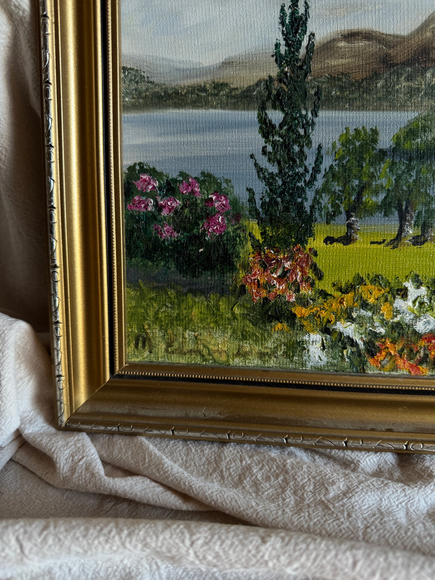 Vintage Oil Painting by Mary Edmondson 1981 - Coniston from Brantwood, Lake District