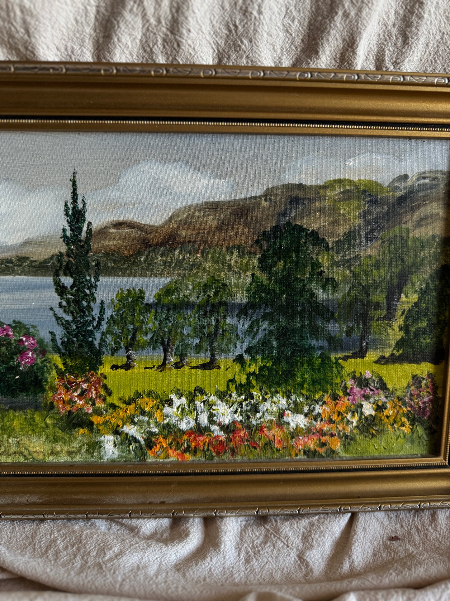 Vintage Oil Painting by Mary Edmondson 1981 - Coniston from Brantwood, Lake District