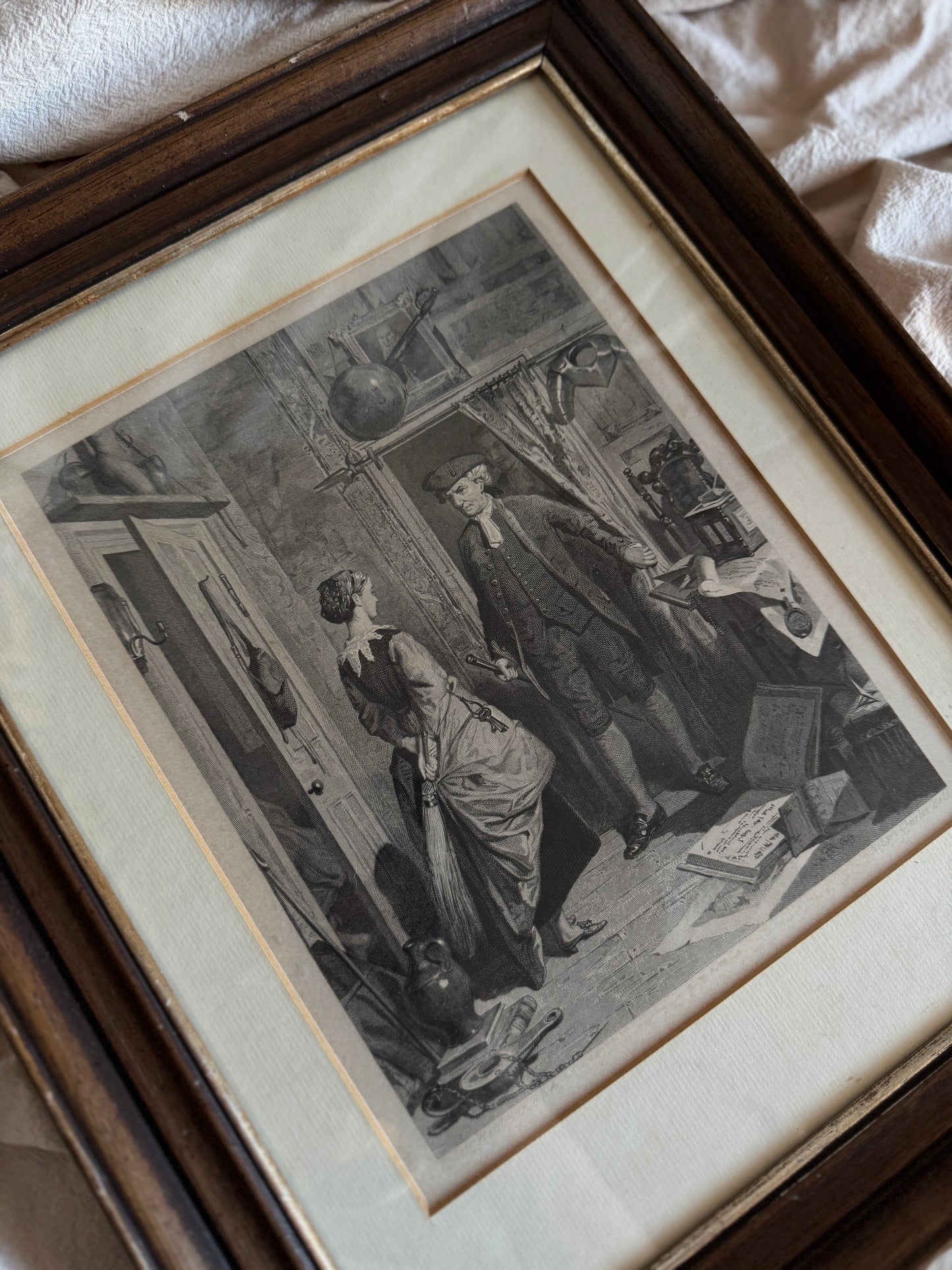 Robert Herdman Signed Engraving – "Antiquary & Lovel" in Antique Frame