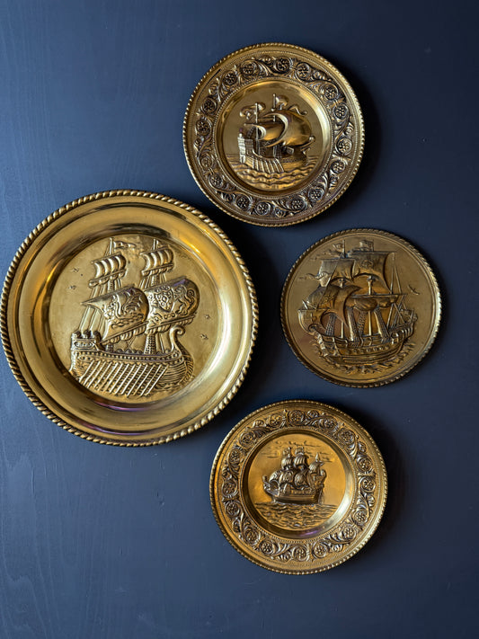 Vintage Large Repousse Brass Wall Plate Gallery Wall Set ( x 4)