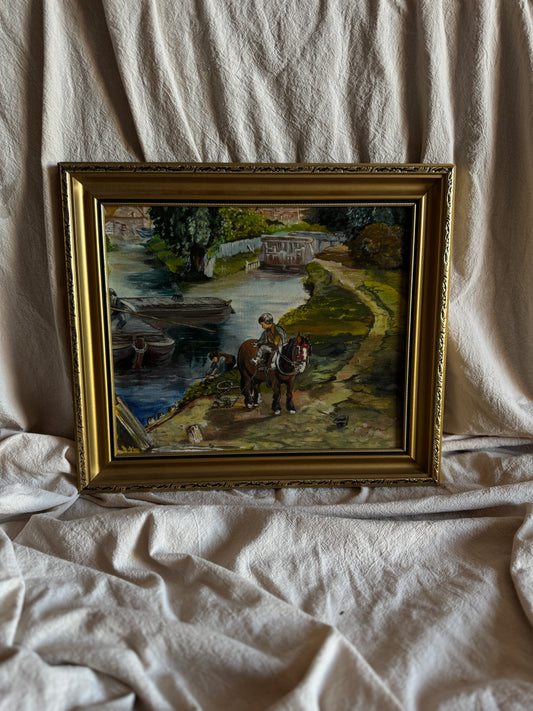 River Ride – Vintage Oil Painting in Ornate Gold Gilt Frame