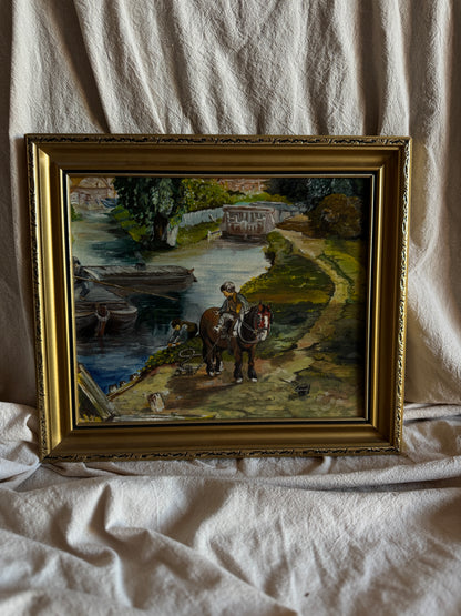 River Ride – Vintage Oil Painting in Ornate Gold Gilt Frame