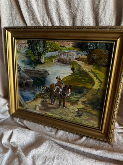 River Ride – Vintage Oil Painting in Ornate Gold Gilt Frame