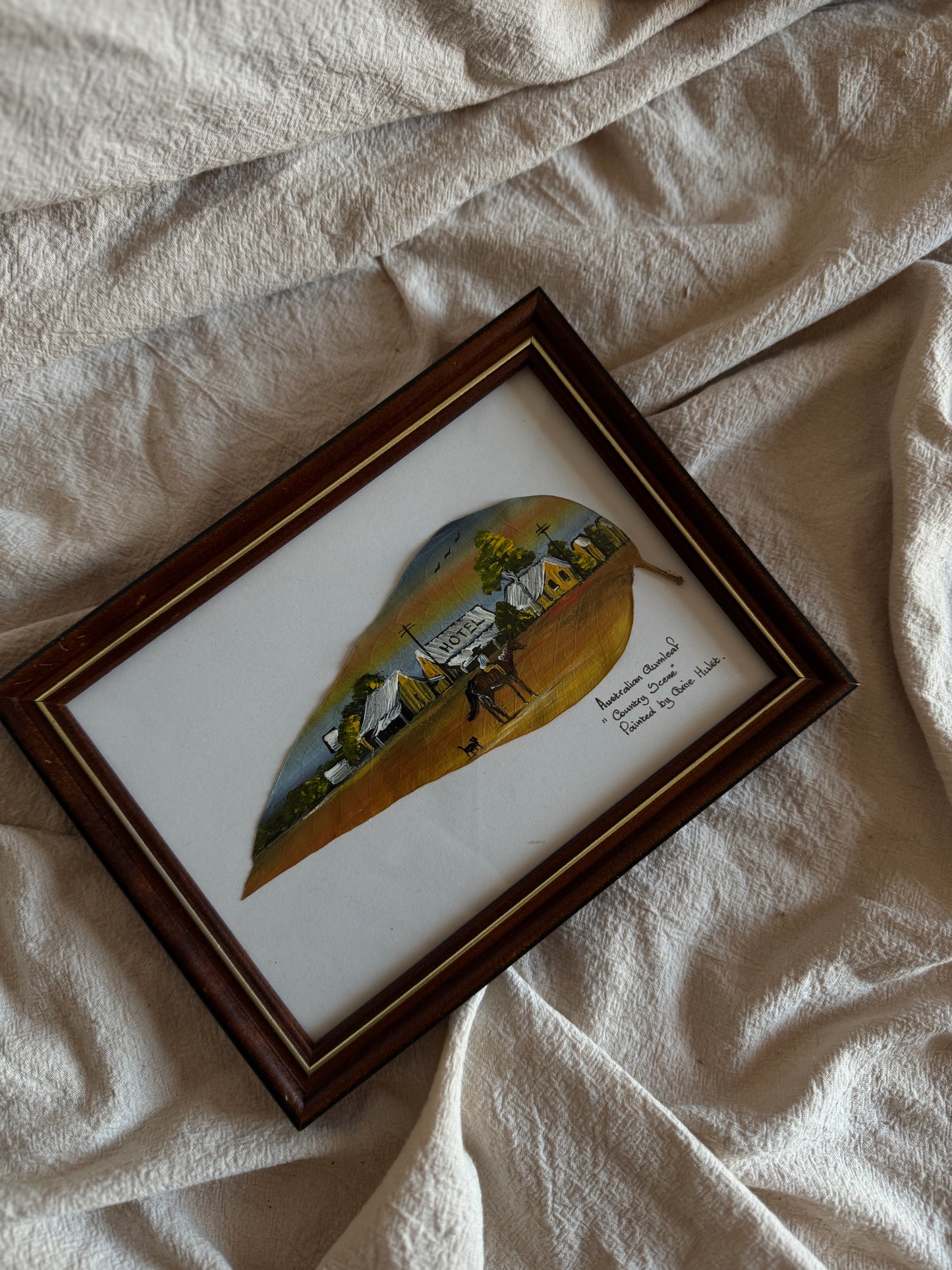 Australian Oil Painting on Gumtree Leaf by Corrie Hulst