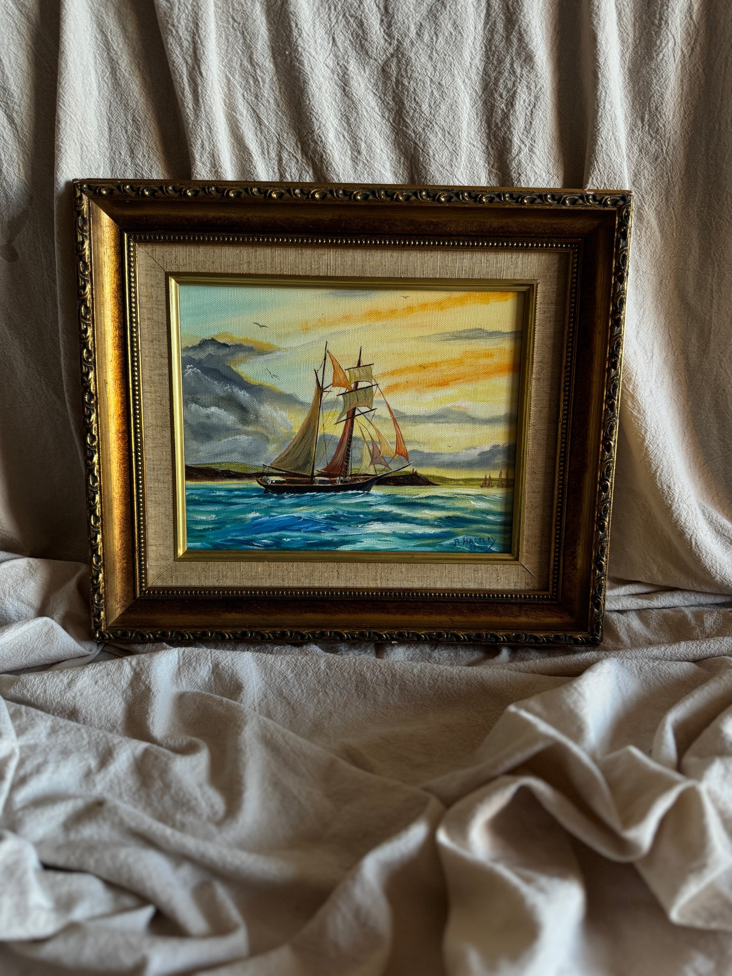 Original Artwork in Ornate Gold Gilt Frame by B. Hartley