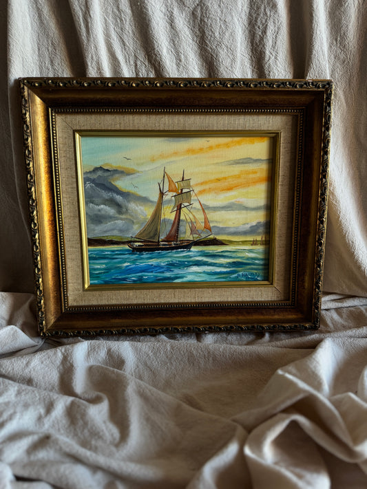 Original Artwork in Ornate Gold Gilt Frame by B. Hartley