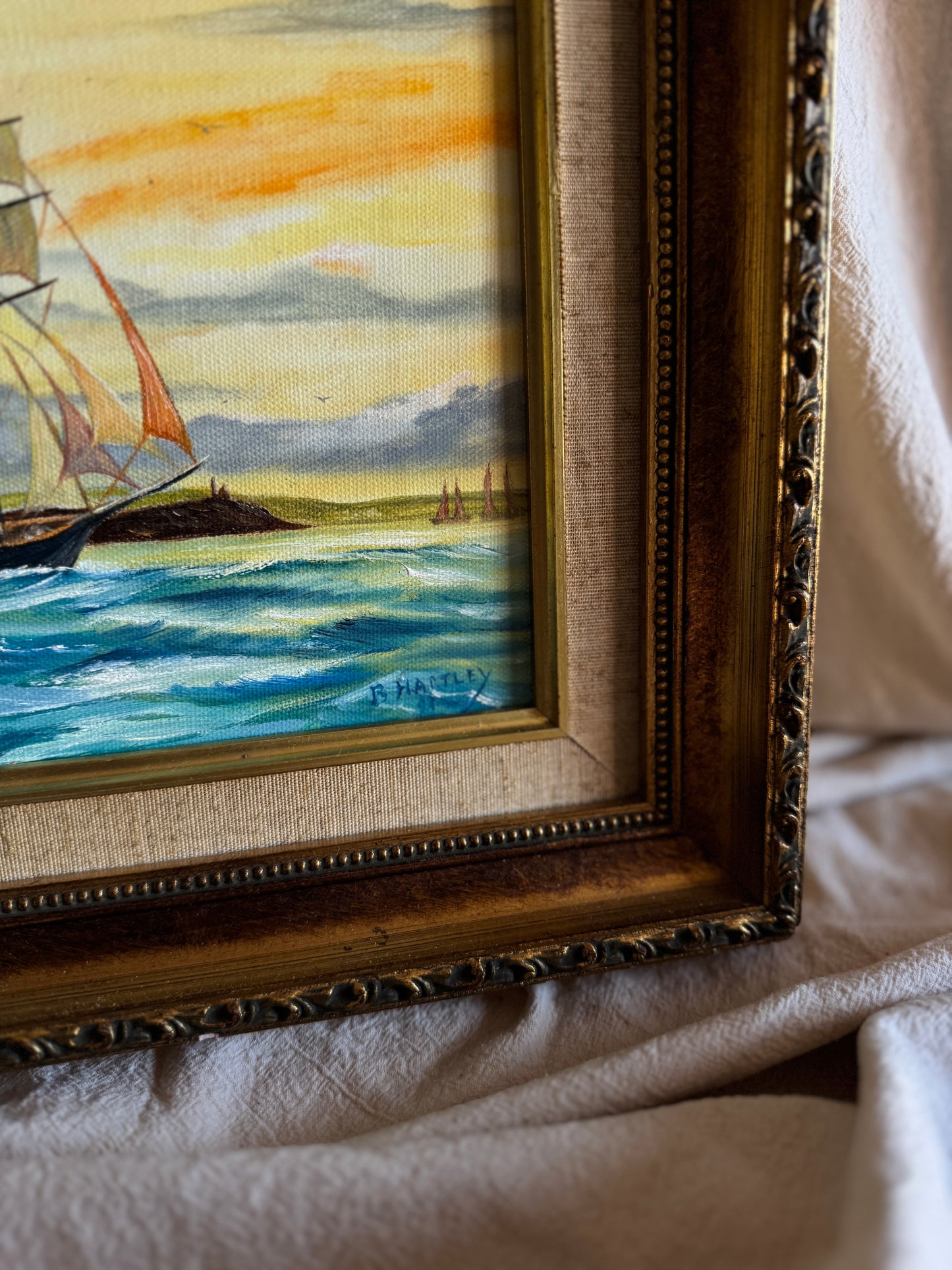 Original Artwork in Ornate Gold Gilt Frame by B. Hartley