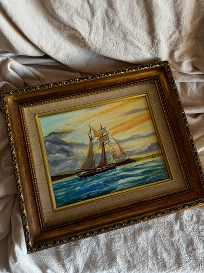 Original Artwork in Ornate Gold Gilt Frame by B. Hartley