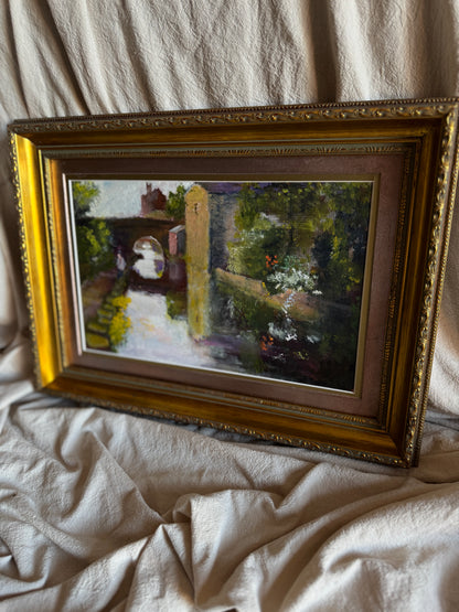 Original Oil Painting “Canal Walk” by J. Morris – Vintage Framed Landscape Oil 38 x 34 cm