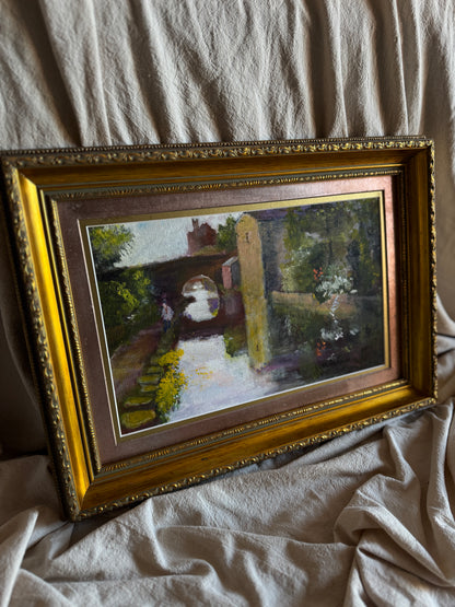 Original Oil Painting “Canal Walk” by J. Morris – Vintage Framed Landscape Oil 38 x 34 cm