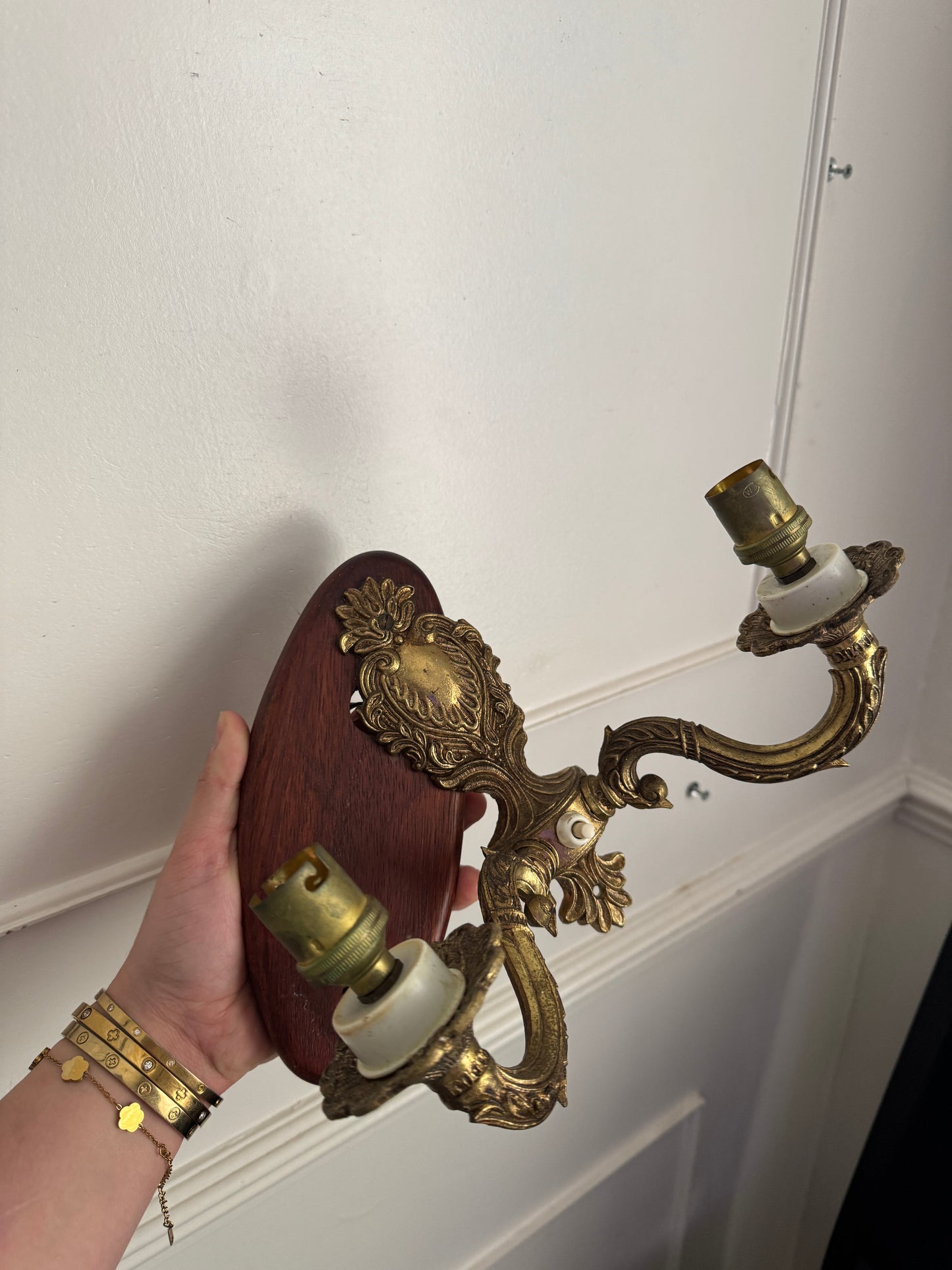 Vintage French Louis Style Solid Brass Chandelier & Wall Lights Set – 5 Arm Ceiling Light
