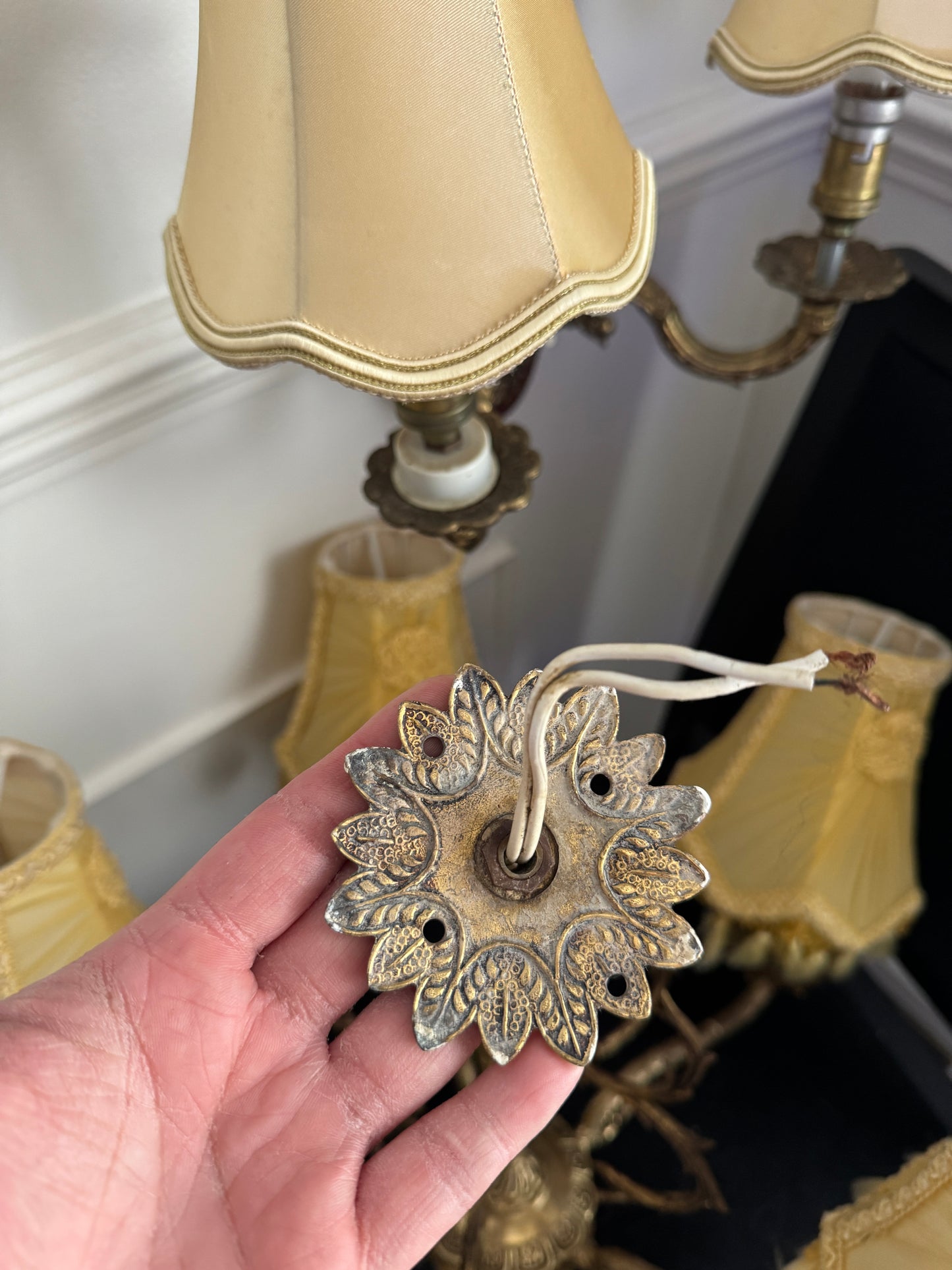 Vintage French Louis Style Solid Brass Chandelier & Wall Lights Set – 5 Arm Ceiling Light