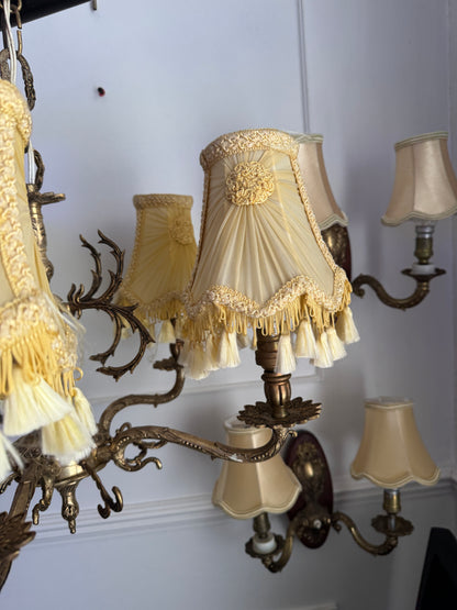 Vintage French Louis Style Solid Brass Chandelier & Wall Lights Set – 5 Arm Ceiling Light