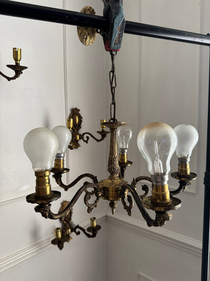 Vintage French Louis Style Solid Brass Wall– 2 Arm Sconces, 5 Arm Chandeliers Optional Shades