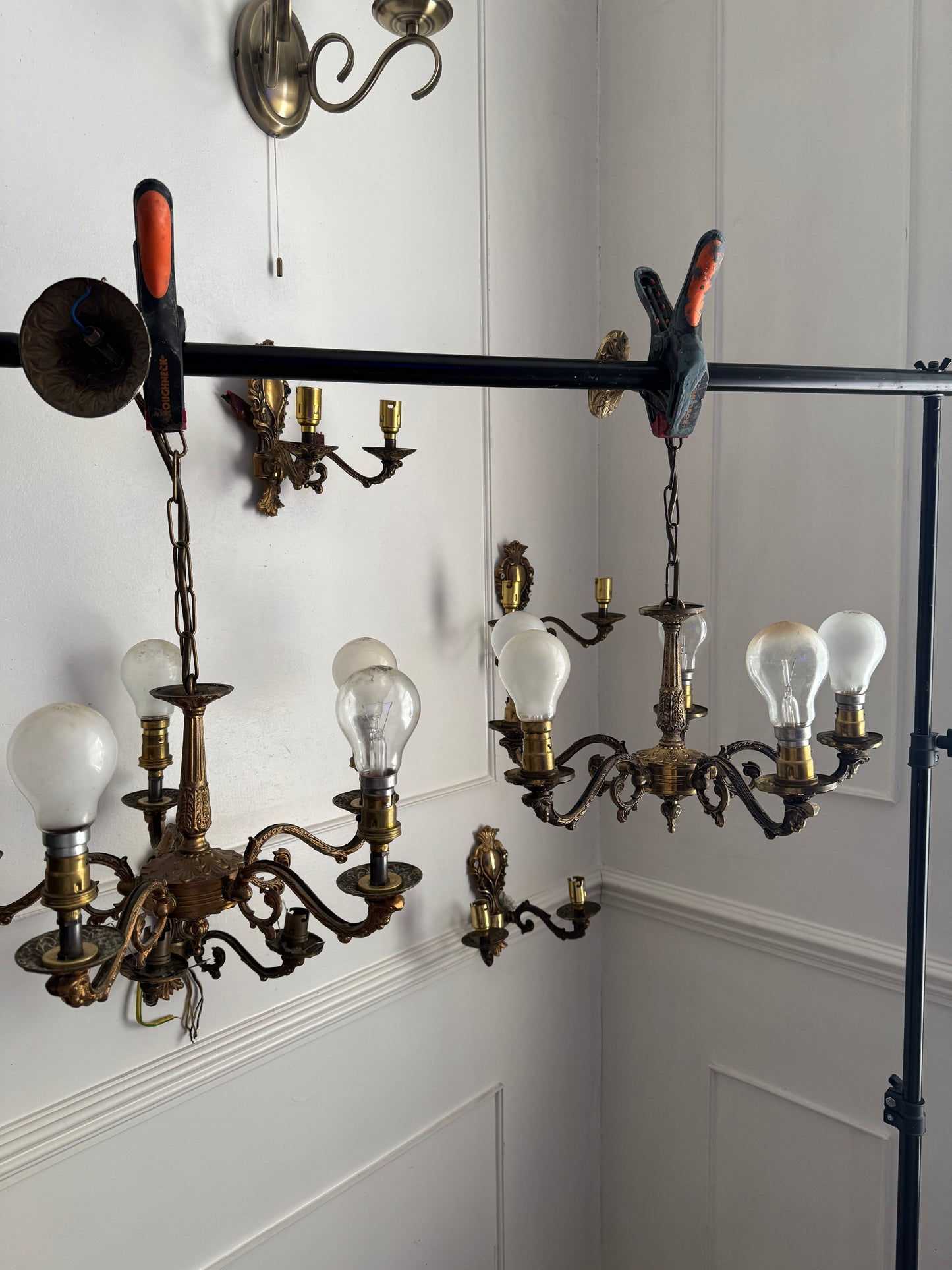 Vintage French Louis Style Solid Brass Wall– 2 Arm Sconces, 5 Arm Chandeliers Optional Shades