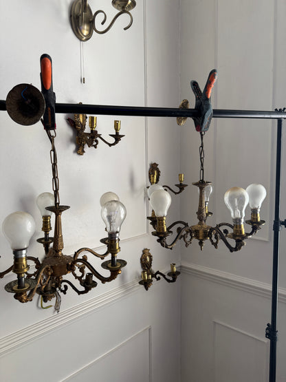 Vintage French Louis Style Solid Brass Wall– 2 Arm Sconces, 5 Arm Chandeliers Optional Shades