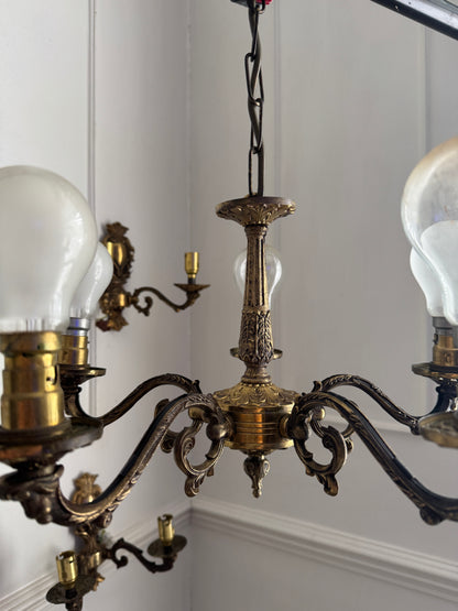 Vintage French Louis Style Solid Brass Wall– 2 Arm Sconces, 5 Arm Chandeliers Optional Shades