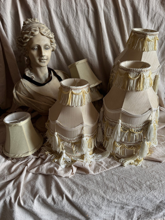 Vintage Mini Fabric and Tassel Clip-On Lampshade | Retro Shabby Chic Decor
