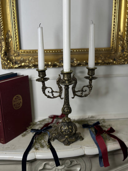 Vintage Rococo Style Brass Candelabra, Large Ornate 5-Arm Candlestick Holder