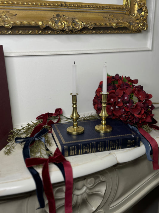 Vintage Bright Brass Candlesticks Pair