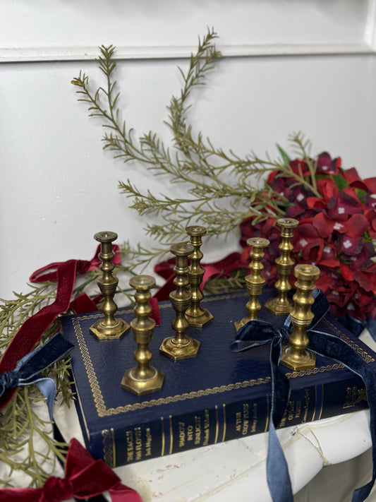 Vintage European Brass Mini Candlesticks Set of 7