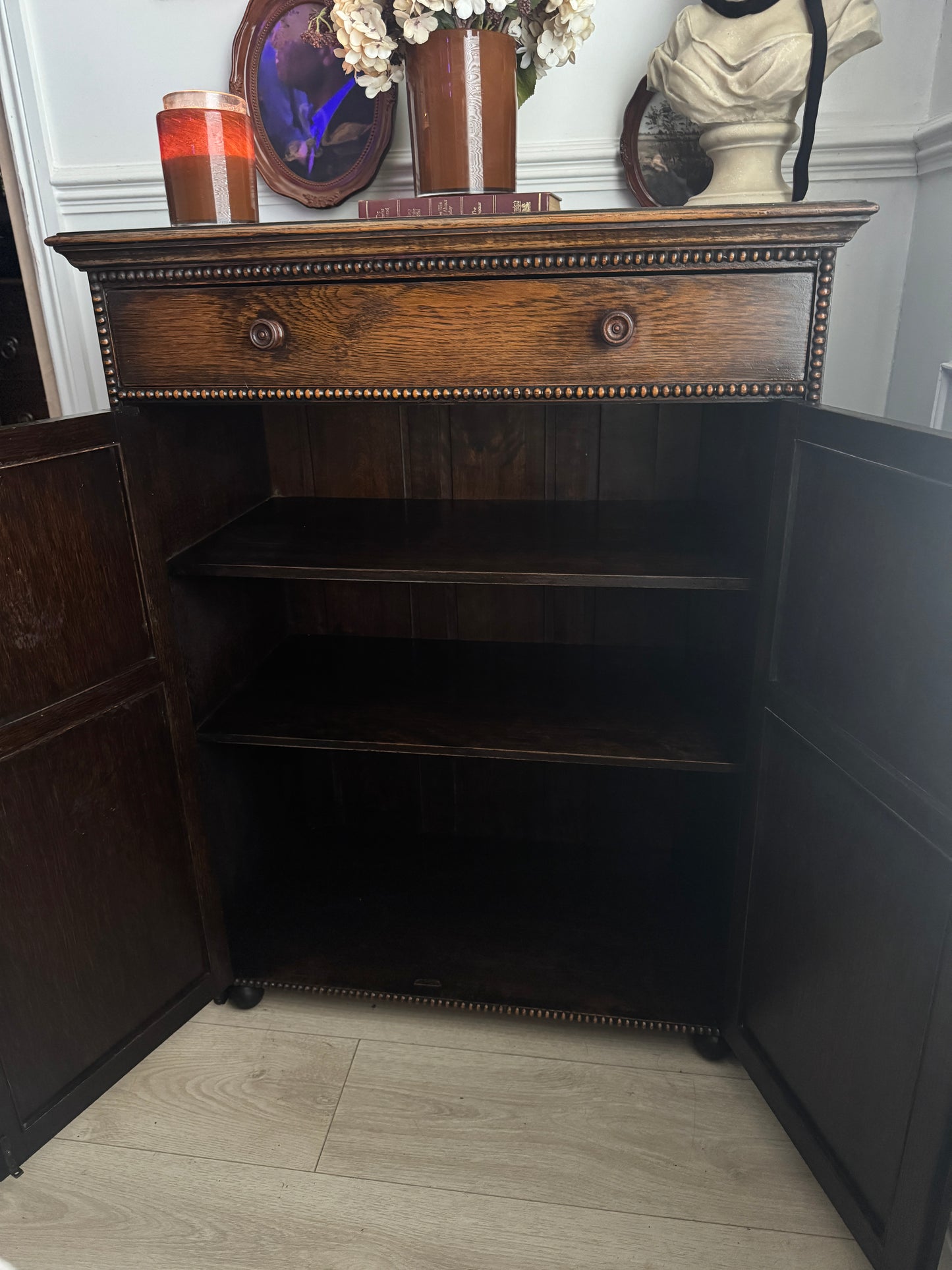 Antique Oak Bobbin Cabinet - Jacobean Style Sideboard