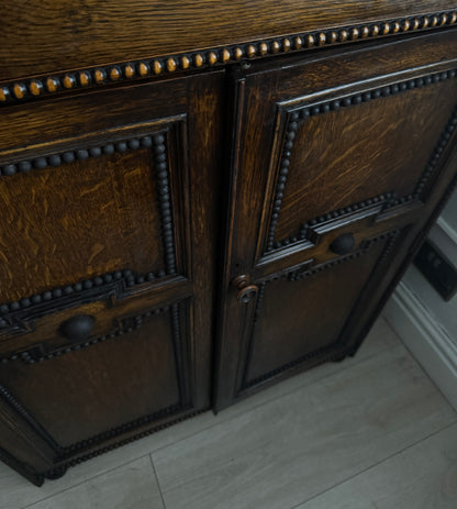 Antique Oak Bobbin Cabinet - Jacobean Style Sideboard