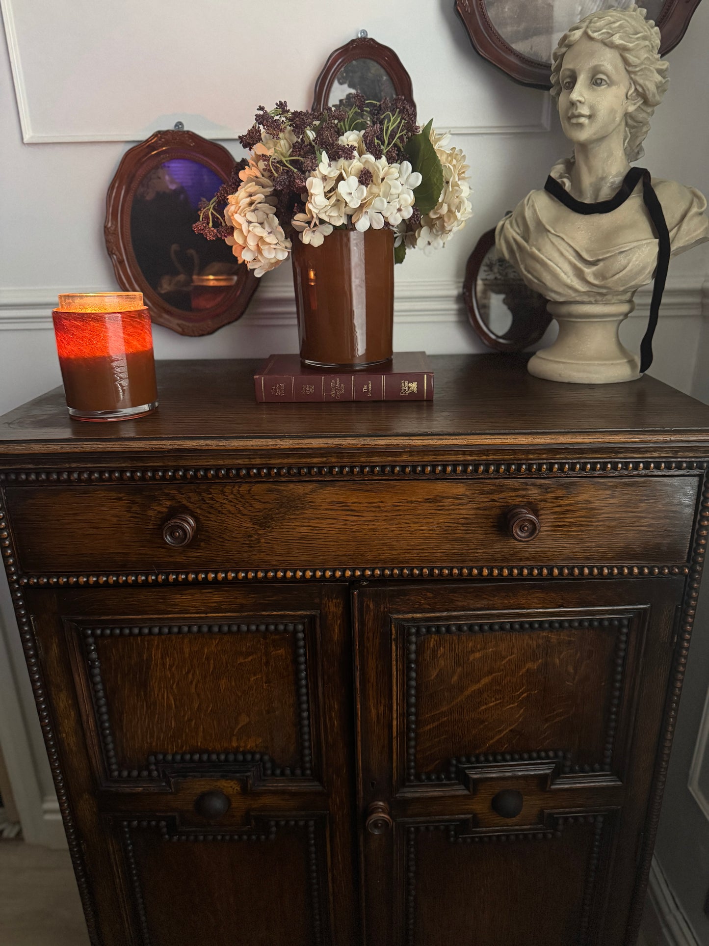 Antique Oak Bobbin Cabinet - Jacobean Style Sideboard