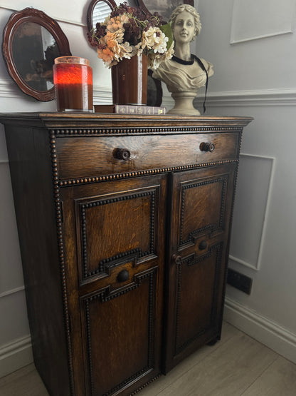 Antique Oak Bobbin Cabinet • Jacobean Style Sideboard • Vintage Storage
