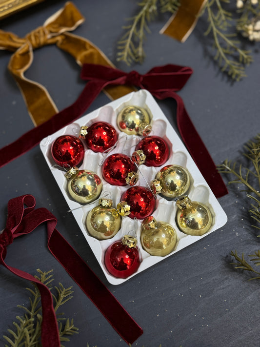 Vintage English Glass Christmas Baubles Set of 12 | 3 cm