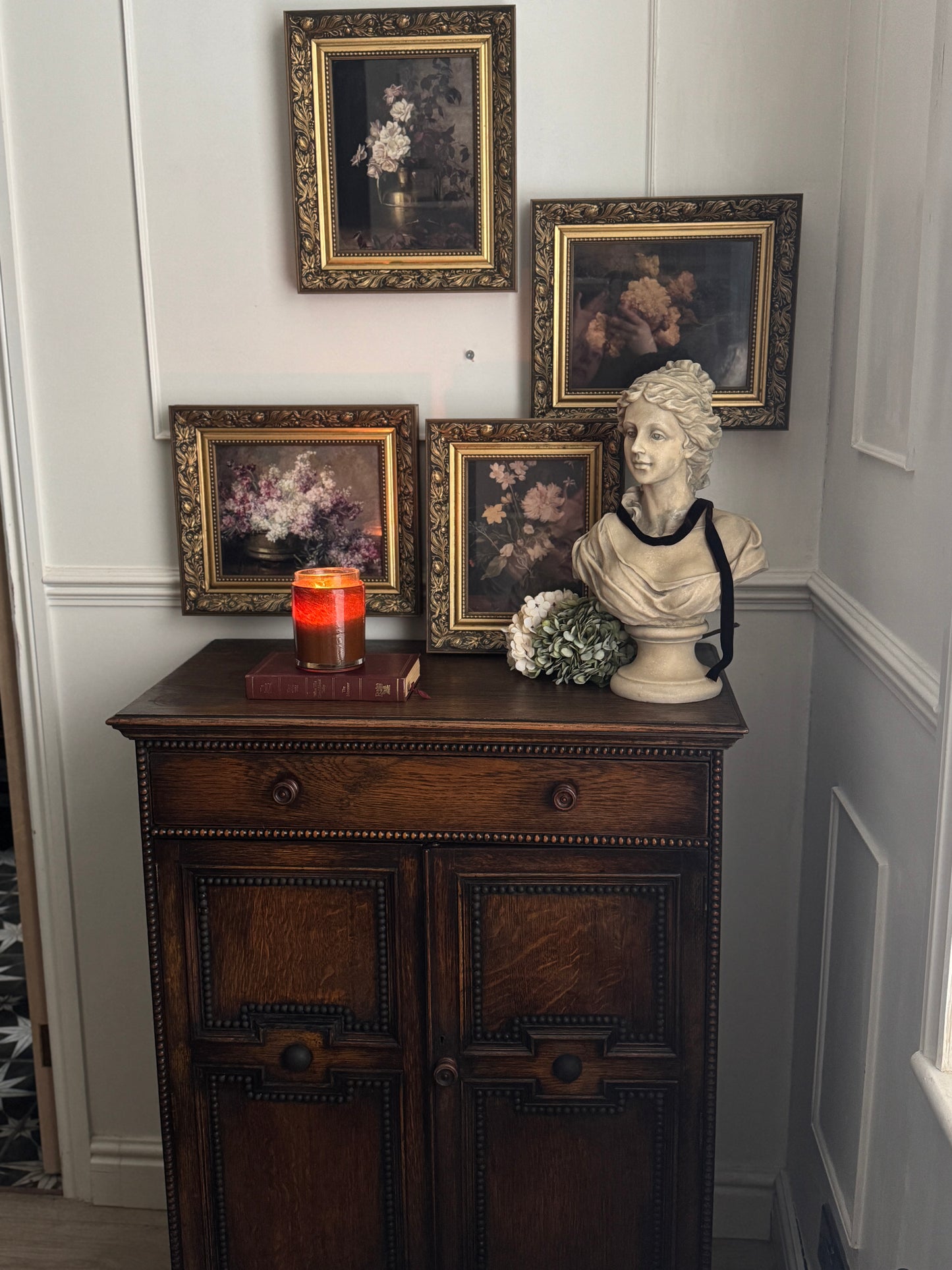 Antique Oak Bobbin Cabinet - Jacobean Style Sideboard