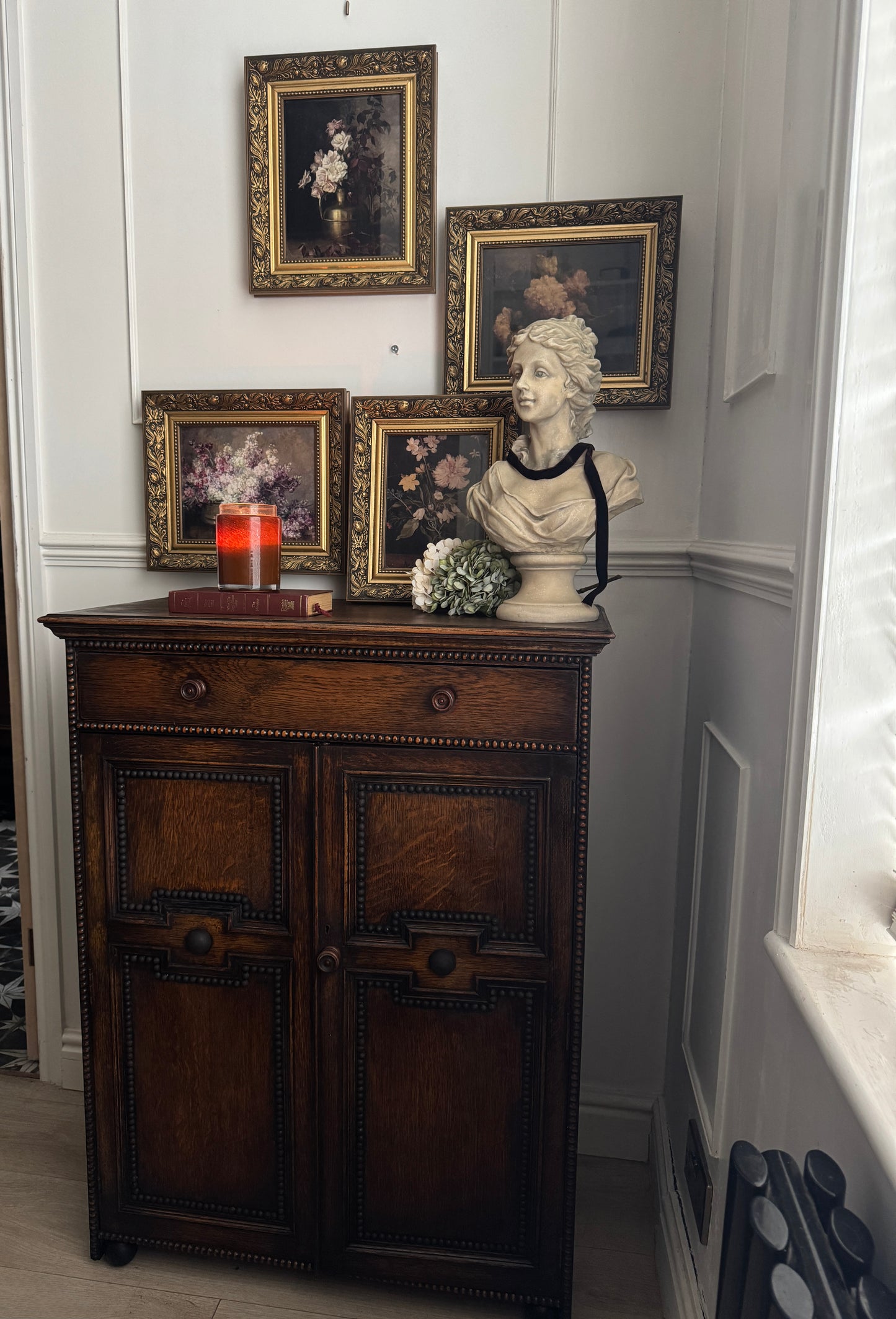 Antique Oak Bobbin Cabinet - Jacobean Style Sideboard