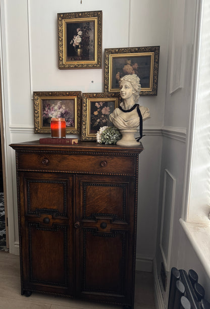 Antique Oak Bobbin Cabinet - Jacobean Style Sideboard