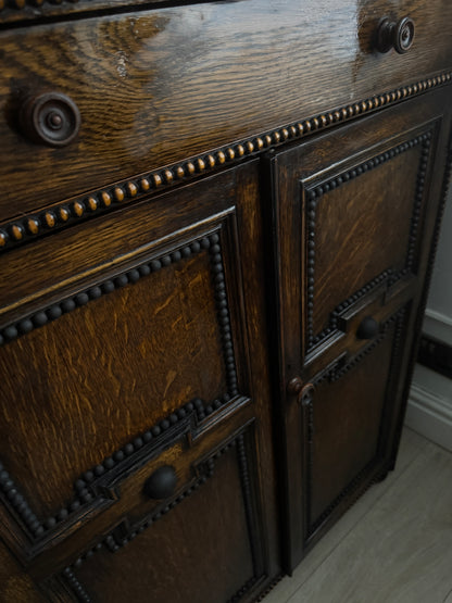 Antique Oak Bobbin Cabinet - Jacobean Style Sideboard