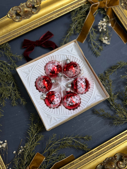 Vintage English Glass Christmas Baubles Set of 6