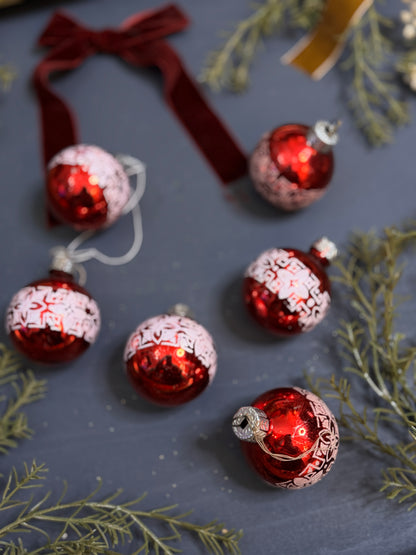 Vintage English Glass Christmas Baubles Set of 6