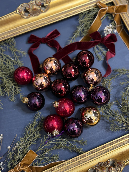 Vintage German Glass Christmas Baubles Set of 14