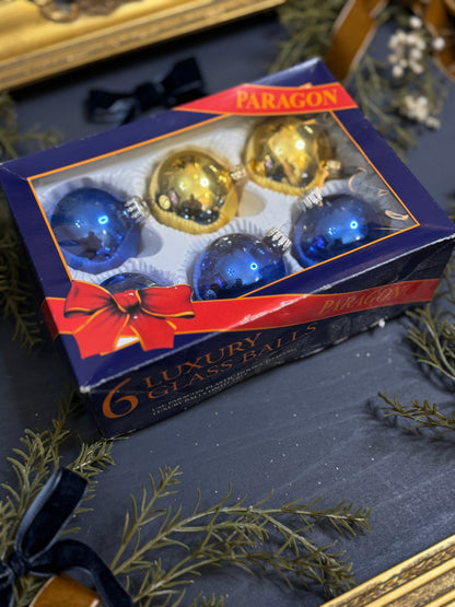 Vintage Polish Glass Christmas Baubles - Gold & Blue