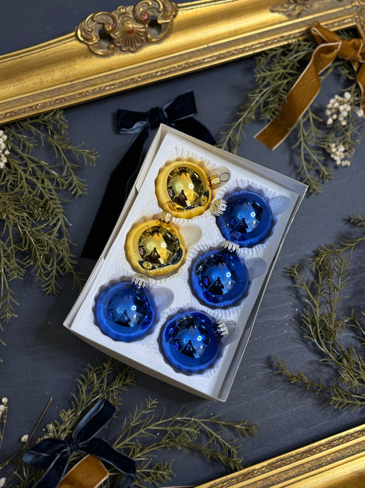 Vintage Polish Glass Christmas Baubles - Gold & Blue