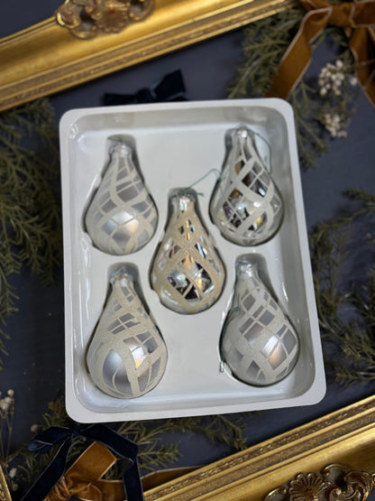 Vintage English Glass Christmas Bauble Set of 5