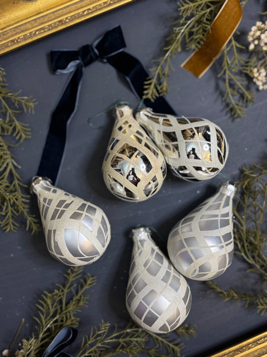 Vintage English Glass Christmas Bauble Set of 5