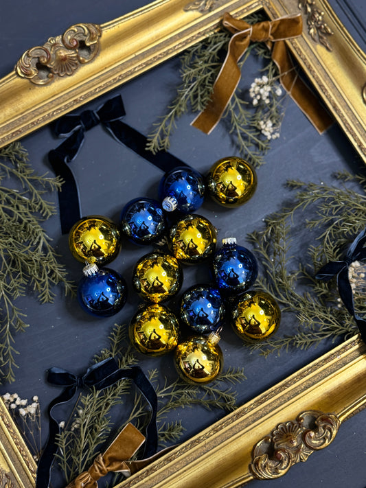 Vintage German Glass Christmas Bauble Set of 12 -Gold & Blue