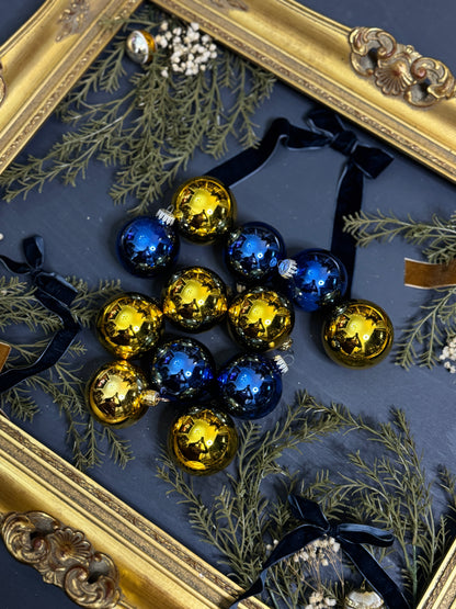 Vintage German Glass Christmas Bauble Set of 12 -Gold & Blue