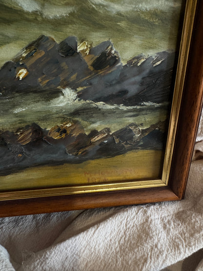 Vintage " Seascape with Rocks " Oil Painting by M.Howarth 1978