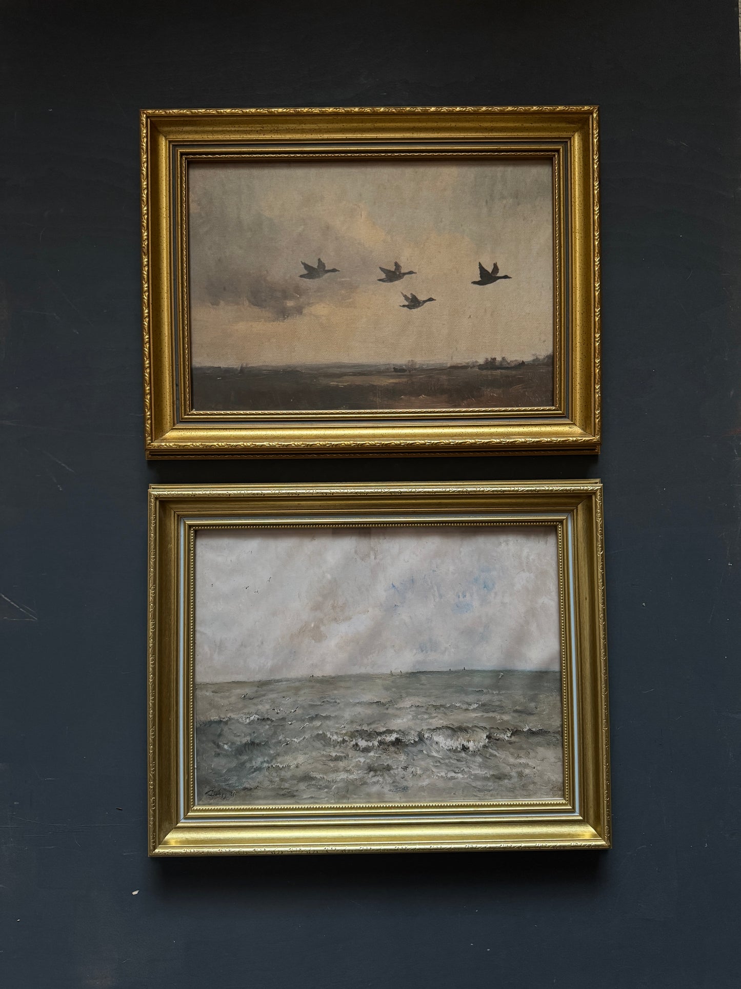 Vintage Dark Themed Vintage-Themed Gallery Wall Set in Ornate Gold Gilt Frames
