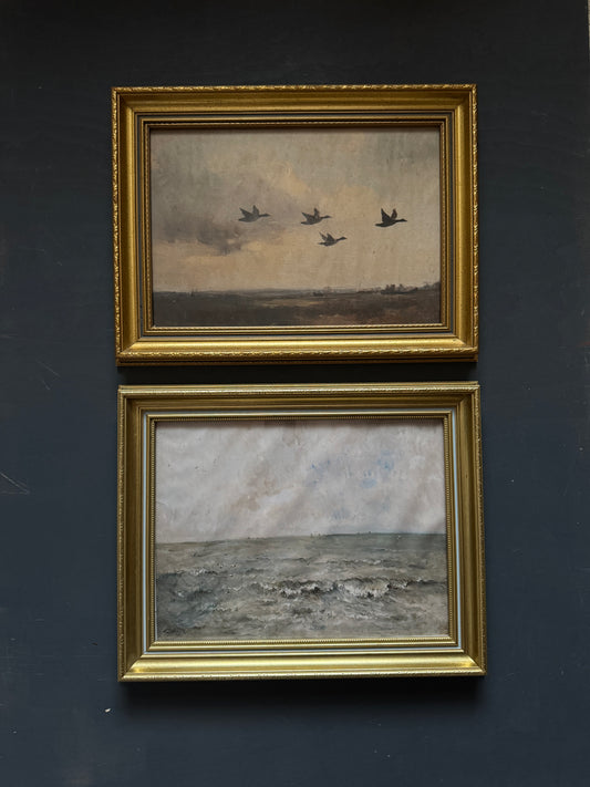 Vintage Dark Themed Vintage-Themed Gallery Wall Set in Ornate Gold Gilt Frames