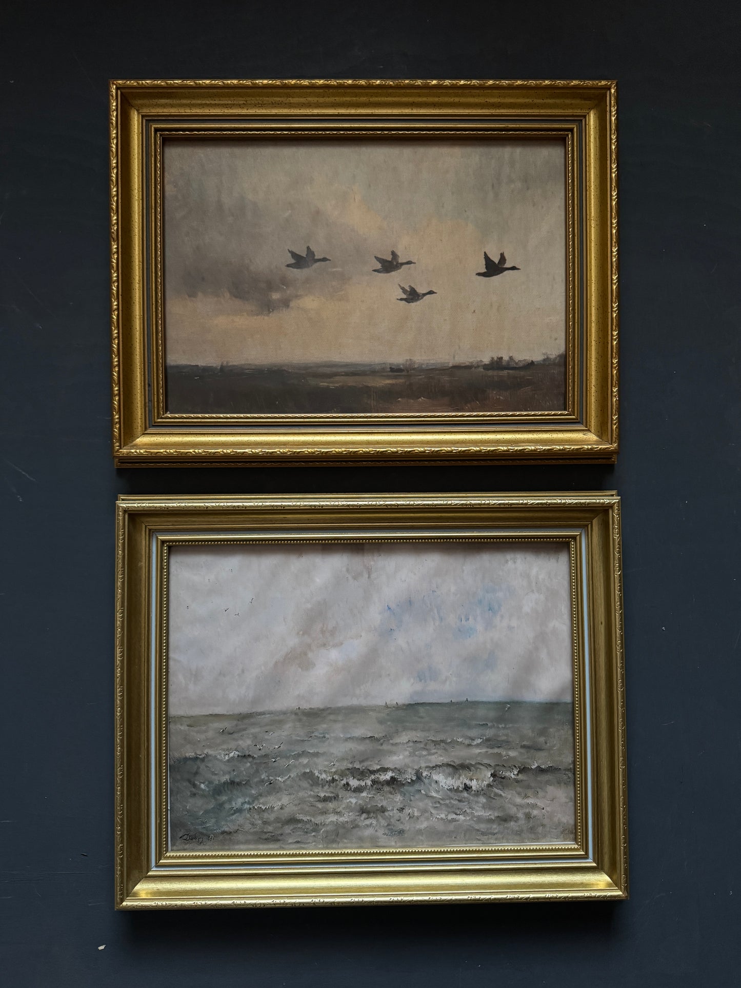 Vintage Dark Themed Vintage-Themed Gallery Wall Set in Ornate Gold Gilt Frames