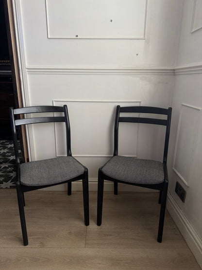 Mid-Century Retro Wooden Chairs (Pair) | Upcycled Black & Tweed Dining Chairs | Herringbone Upholstery