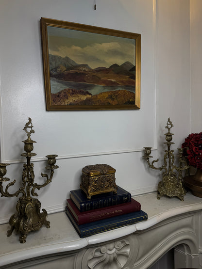Golden Peaks – Signed Vintage Oil Painting in Gilt Frame